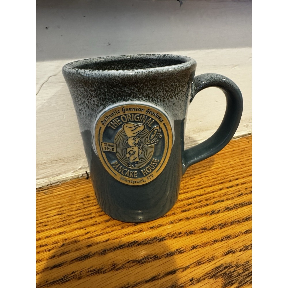 Deneen Pottery Original Pancake House Blue Stoneware Drip Mug 2023 Westport‎ CT